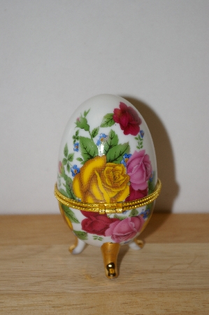 +MBA #9-239   "Multi Colored Roses Egg Shaped Trinket Box With Candle Inside