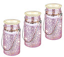 + MBA #2014-3  "2014 Set Of 3 Pink Mercury Glass Indoor/Outdoor Mason Jar Lights"