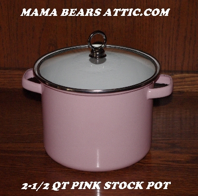 MBA# Pink19-0023    "2006 2-1/2 QT Pink & White Enameled Stock Pot With Glass Lid"