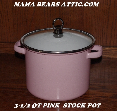 MBA # Pink19-0014  "2006 3-1/2 QT Pink & White Enameled Stock Pot With Glass Lid"