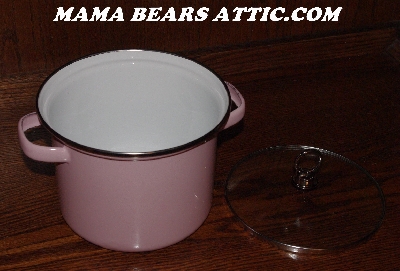 MBA # Pink19-0001   "2006 5-1/2 OT Pink & White Enameled Stock Pot With Glass Lid"