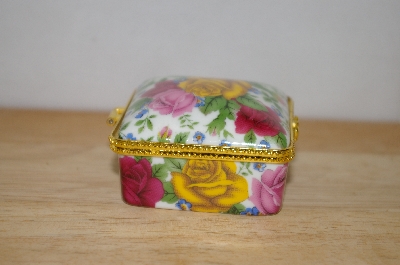 +Multi Colored Roses Square Porcelin Trinket Box With Candle