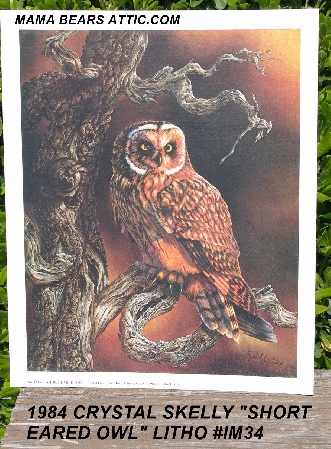 +MBA #5611-0166  "1984 Crystal Skelly "Short Eared Owl" Litho #IM34"