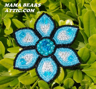 MBA #5612-077  "Aqua Blue Bead Flower Brooch"