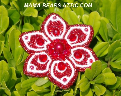 MBA #5612-134  "Red & White Bead Flower Brooch"