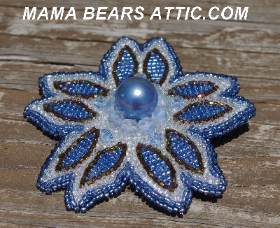 MBA #5612-0009  "Blue & Clear Luster Glass Bead Floral Brooch"