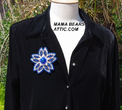 MBA #5612-142 "Blue & Clear Luster Bead Flower Brooch"