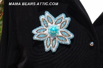 MBA #5612-337 "Light Blue & Clear Luster Bead Flower Brooch"