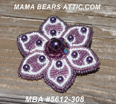 MBA #5612-308   "White & Purple Bead Flower Brooch"