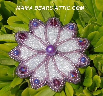 MBA #6512-044  "Lavender  & Clear Luster Bead Flower Brooch"