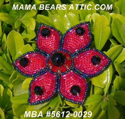 MBA #5612-0029 "Red & Black Glass Bead Flower Brooch"