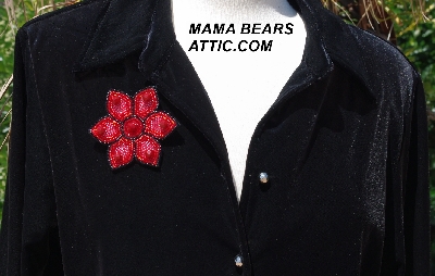 MBA #5612-138 "Red & Black Bead Flower Brooch"