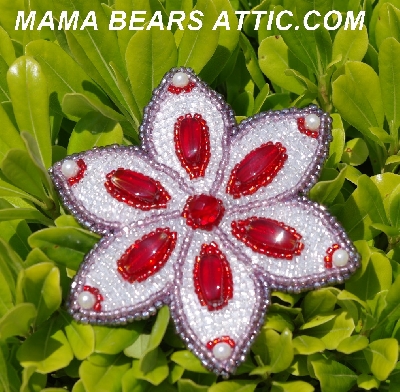 MBA #5612-225  "Red, Lavender & Clear Luster Bead Flower Brooch"
