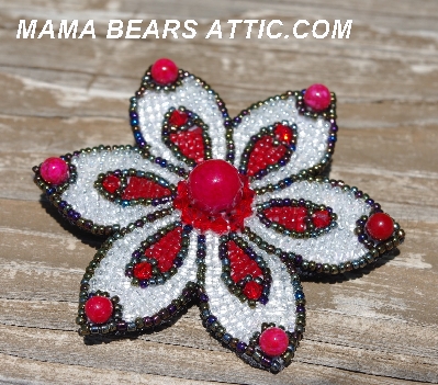 MBA #5612-249 "Red & Clear Luster Bead Flower Brooch"