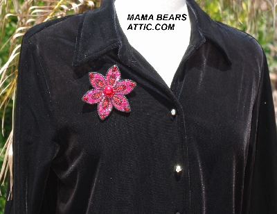 MBA #5612-172 "Black & Red Glass Bead Flower Brooch"