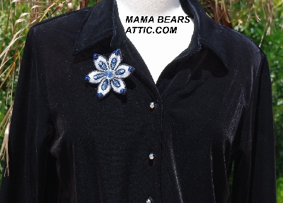 MBA #5612-325  Blue , Black & Clear Luster Flower Brooch"