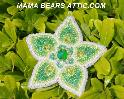 MBA #5612-0087  "Green & Pearl White Bead Flower Brooch"