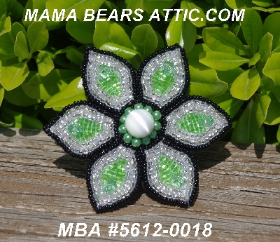 MBA #5612-0018 "Green & Black Floral Glass Bead Brooch"