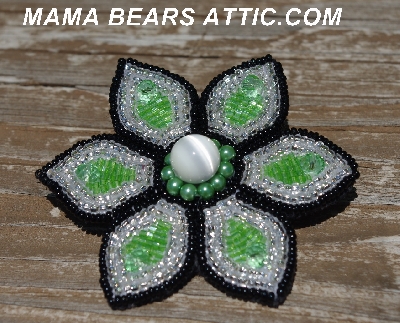 MBA #5612-0018 "Green & Black Floral Glass Bead Brooch"