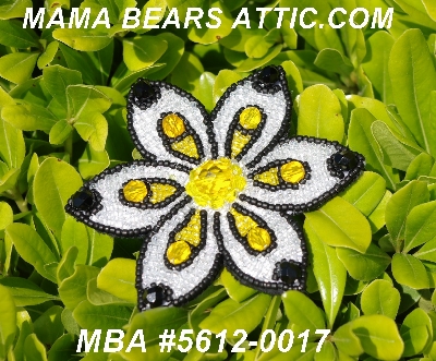 MBA #5612-0017 "Black, Yellow & Clear Luster Glass Bead Flower  Brooch"