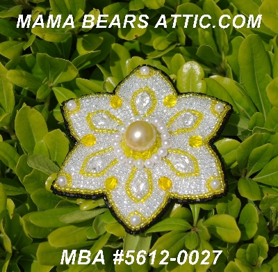 MBA #5612-0027" Yellow, Clear Luster & Black Glass Bead Flower Brooch"