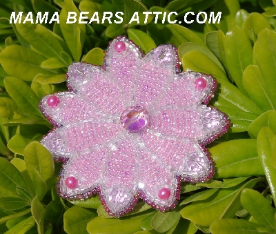 MBA #5612-0061 "Pink & Clear Glass Bead Flower Brooch"