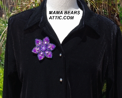 MBA #5612-030 "Purple Glass Bead Flower Brooch"