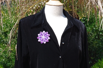 MBA #5612-156  "Purple & White Glass Bead Flower Brooch"