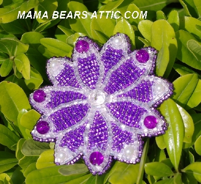 MBA #5612-156  "Purple & White Glass Bead Flower Brooch"