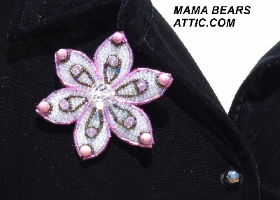 MBA #5612-192  "Pink & Clear Luster Bead Flower Brooch"
