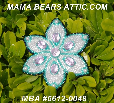 MBA #5612-0048 "Mint Green, Clear Luster & Pink Glass Bead Flower Brooch"