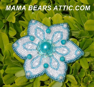 MBA #5612-0071 "Blue & Clear Luster Glass Bead Flower Brooch"