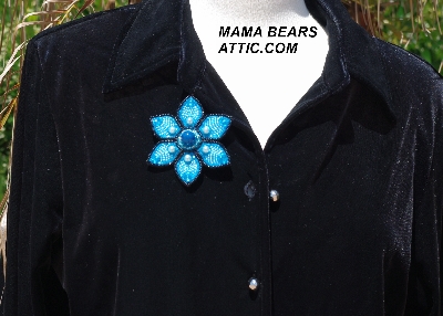 MBA #5612-101 "Blue & Black Bead Flower Brooch"