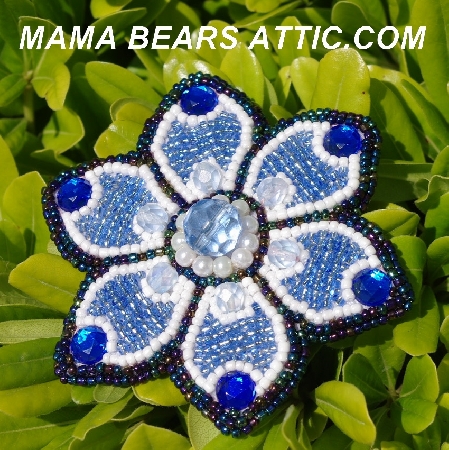MBA #5612-102   "Blue & White Bead Flower Brooch"