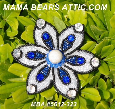 MBA #5612-323 "Black, Clear Luster & Blue Bead Flower Brooch"