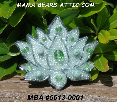 MBA #5613-0001-  "Mint Green  Glass Bead Flower Brooch"