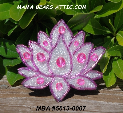 MBA #5613-0007  "Pink & Clear Luster Glass Bead Flower Brooch"
