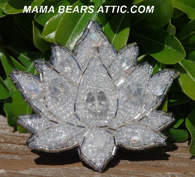 MBA #5613-0014  "Clear Crystal Glass Bead Flower Brooch"