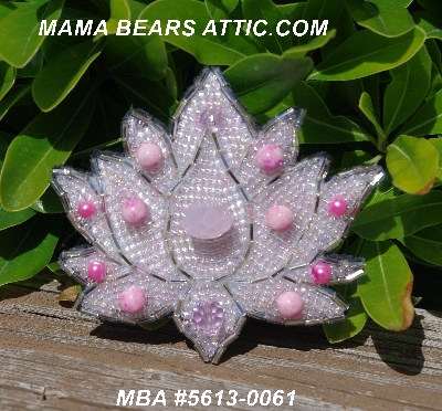 MBA #5613-0061  "Pink & Clear Luster Glass Bead Flower Brooch"