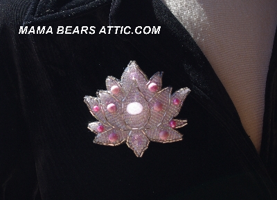 MBA #5613-0061  "Pink & Clear Luster Glass Bead Flower Brooch"