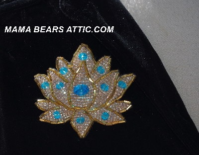 MBA #5613-112  "Gold & Blue Bead Flower Brooch"