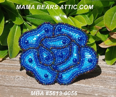 MBA #5613-0056 "Blue Glass Bead Rose Brooch"