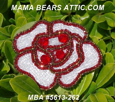 MBA #5613-262 "Red & Clear Luster Glass Bead Rose Brooch"