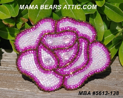 MBA #5613-138 "Pink & CLear Luster Glass Bead Rose Brooch"