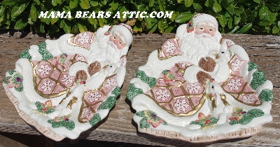 +MBA #5614-0094  "1990's Fitz & Floyd Classics Snowy Woods Set Of (2) Christmas Canape Dishes"