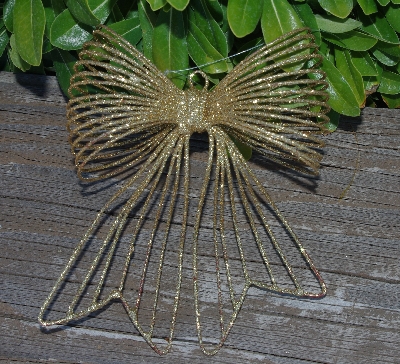 +MBA #5714-0009   "1980's Set Of 3 Metal Wire Gold Glittered Large Bows"