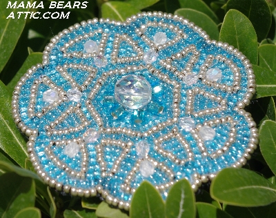 MBA #5614-0070   "Silver & Aqua Blue Glass Bead Round Brooch"