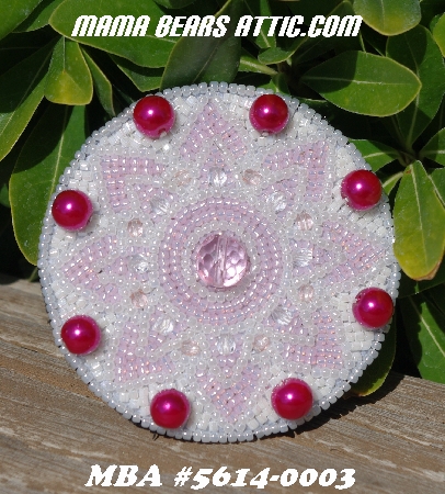 MBA #5614-0003  "Pearl White & Pink Glass Bead Round Brooch"
