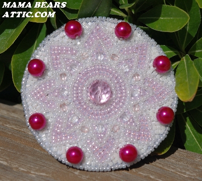 MBA #5614-0003  "Pearl White & Pink Glass Bead Round Brooch"