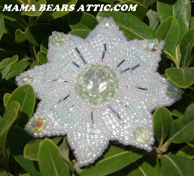 MBA #5614-0023  "Pearl White & Pale Green Flower Bead Brooch"
